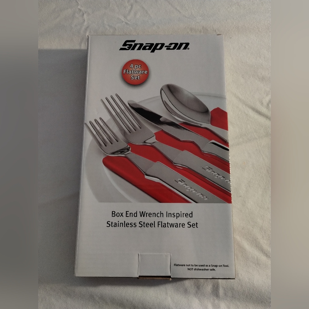 NEW Snap-On Box End Wrench Inspired 4 pc Flatware Set Stainless Steel Silverware